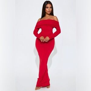Odette off shoulder maxi dress red
